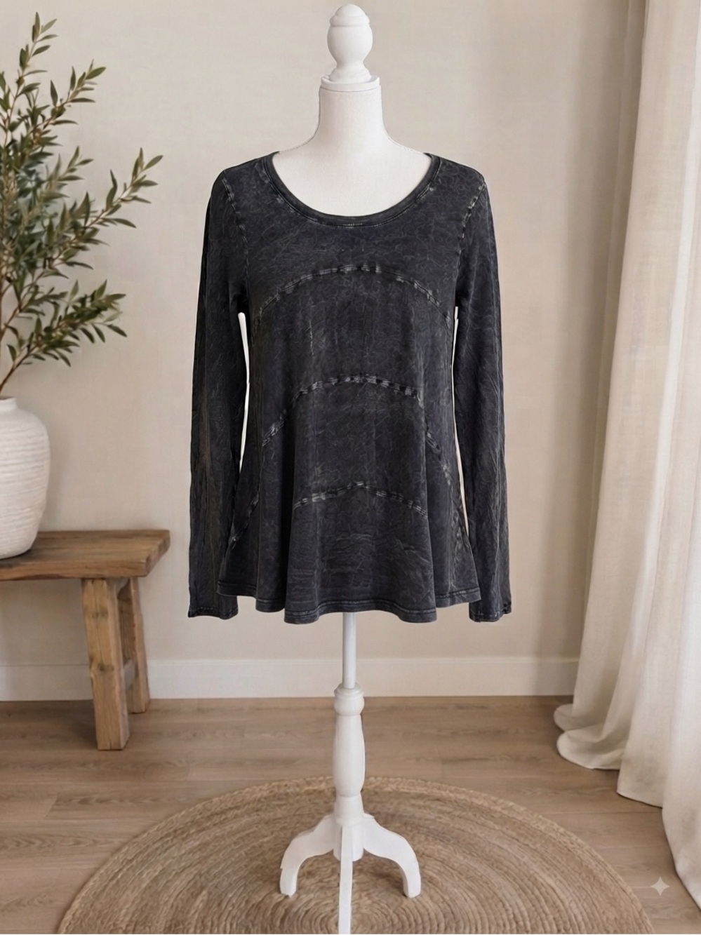 Organic Cotton Ces Femme Long Sleeve Mineral Wash Top Size L Charcoal Acid Wash